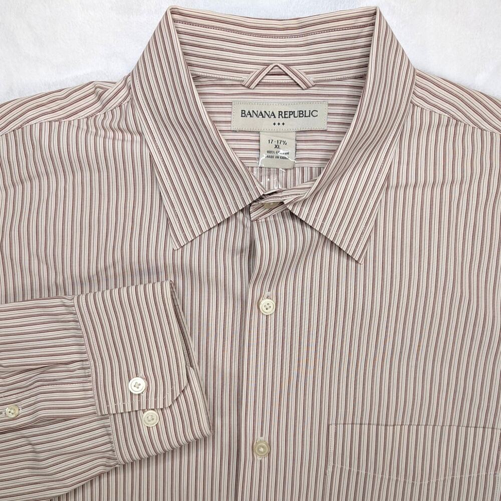 Banana Republic Vintage‎ Mens Button Down Shirt XL 17-17.5 Beige Vertical Stripe